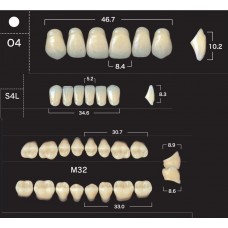 Зубы акриловые двухслойные GLORIA New Ace & Naperce, полный гарнитур O4 M32